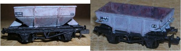 Photo of kit bashed hopper kit as LMS ore and BR coal types